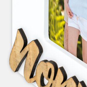 Ramka na zdjęcia ZEP Nonni – biała, 10x15 cm, z napisem i podstawką