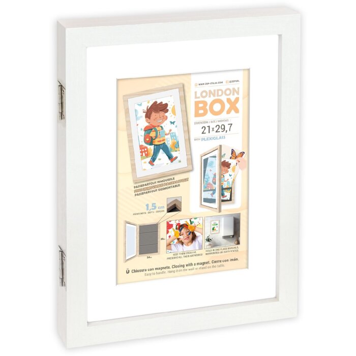 Ramka na zdjęcia z drewna London biała – DIN A4, do umieszczenia na półce