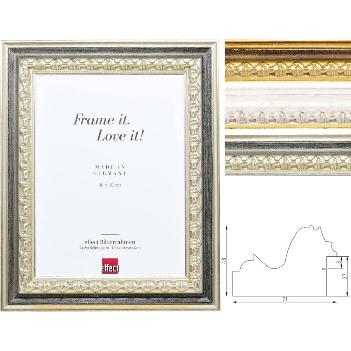 Goldbuch Barokowa Ramka na Lustro Profil 80 – Złoto, Srebro, Biel 18x24–70x100 cm