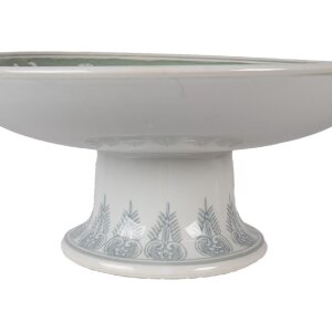 Deska do tortów Clayre & Eef, porcelana vintage, zielono-biała, Ø26 cm