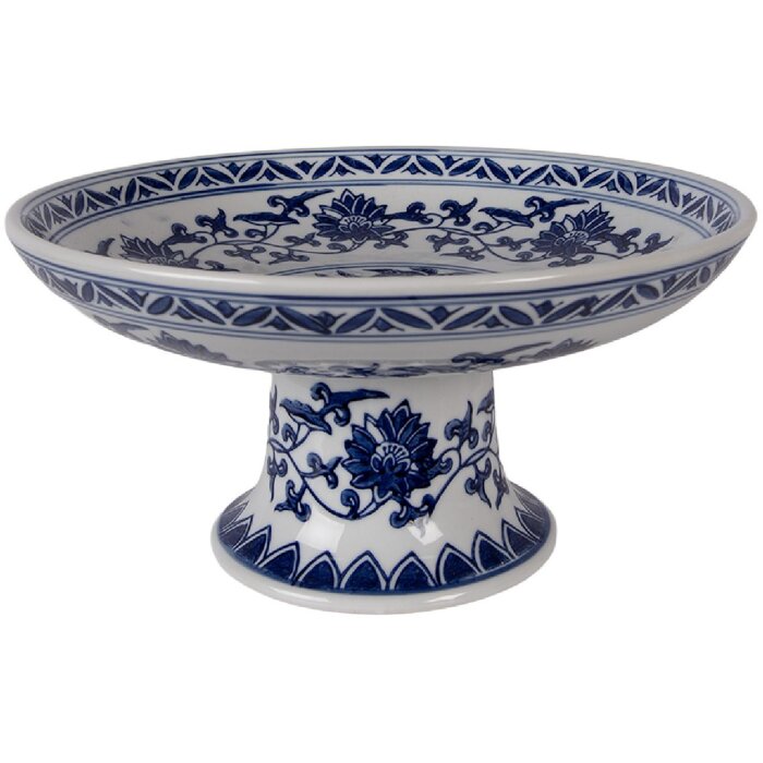 Platka do tortów Clayre & Eef, biała z niebieskimi akcentami, 26 cm