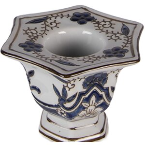 Świecznik Clayre & Eef z porcelany, Ø 18 x H 36 cm, biało-niebieski