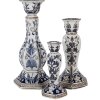 Świecznik Clayre & Eef z porcelany, Ø 18 x H 36 cm, biało-niebieski