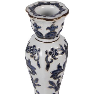 Świecznik Clayre & Eef Ø 11x21 cm, biało-niebieski, porcelana