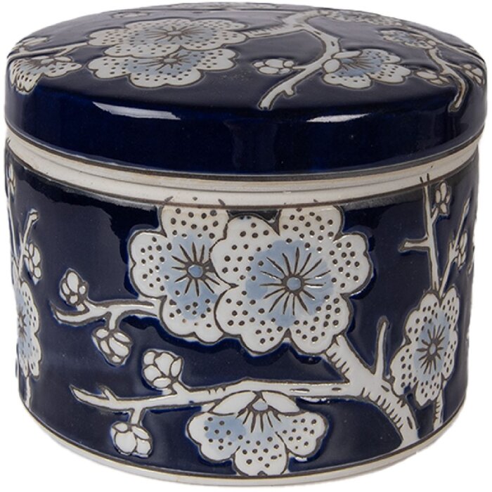 Skarbonka na biżuterię Clayre & Eef Ø 12x10 cm, ceramika błękitno-biała