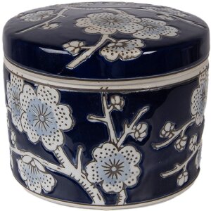 Skarbonka na biżuterię Clayre & Eef Ø 12x10 cm, ceramika błękitno-biała