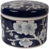 Skarbonka na biżuterię Clayre & Eef Ø 12x10 cm, ceramika błękitno-biała