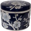 Skarbonka na biżuterię Clayre & Eef Ø 12x10 cm, ceramika błękitno-biała