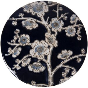 Skarbonka na biżuterię z ceramiki Clayre & Eef – niebiesko-biała, kwiatowa, Ø 18x8 cm