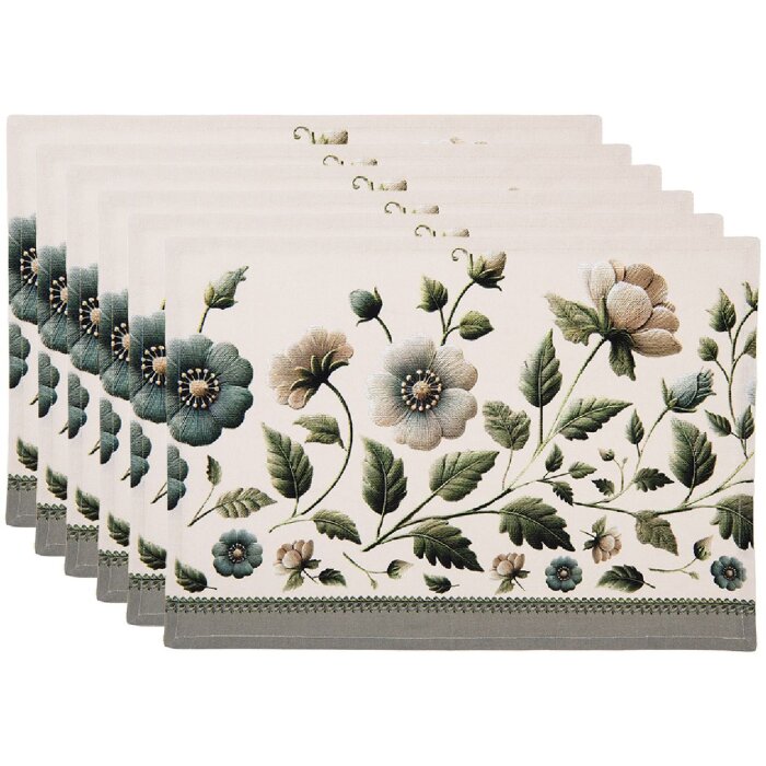 Układ stołowy Clayre & Eef GTB40 – 6 elementów, beżowo-zielony, 48x33 cm