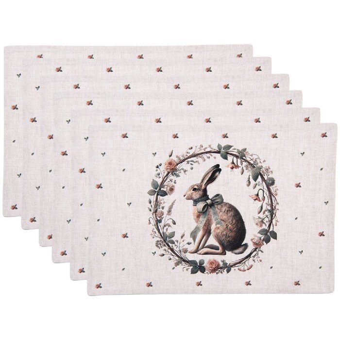 Układ stołowy Clayre & Eef NLE40, 6 szt., 48x33 cm, beżowo-brązowy, bawełna