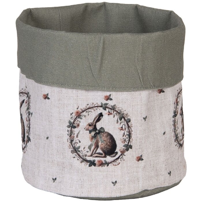 Bakalnik na chleb Clayre & Eef NLE50 – Ø 15x16 cm, motyw zająca, bawełna beżowo-zielona
