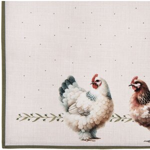 Zestaw 6 kubków do stołu z kurczakami – bawełna, beżowa ramka zielona