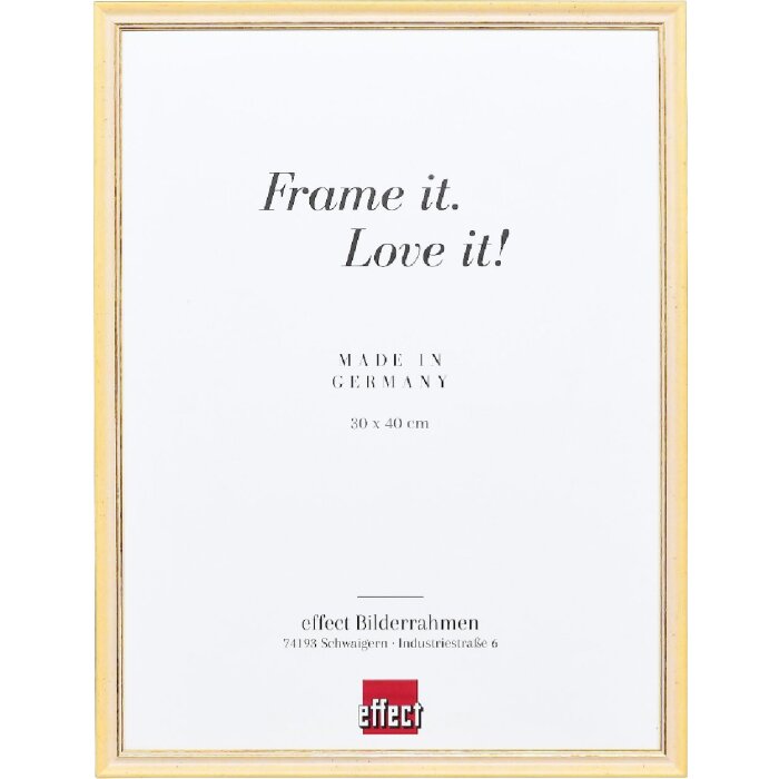 Ramka na zdjęcia z drewna w profilu 25, żółta, 25x50 cm, szkło akrylowe