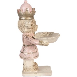 Niedźwiedź dekoracyjny z półką – beżowo-różowy, vintage, 14x13x24 cm