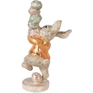 Królik z laską lodową – dekoracja w beżowo-pomarańczowym kolorze 16x10x28 cm