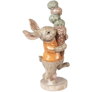 Królik z laską lodową – dekoracja w beżowo-pomarańczowym kolorze 16x10x28 cm