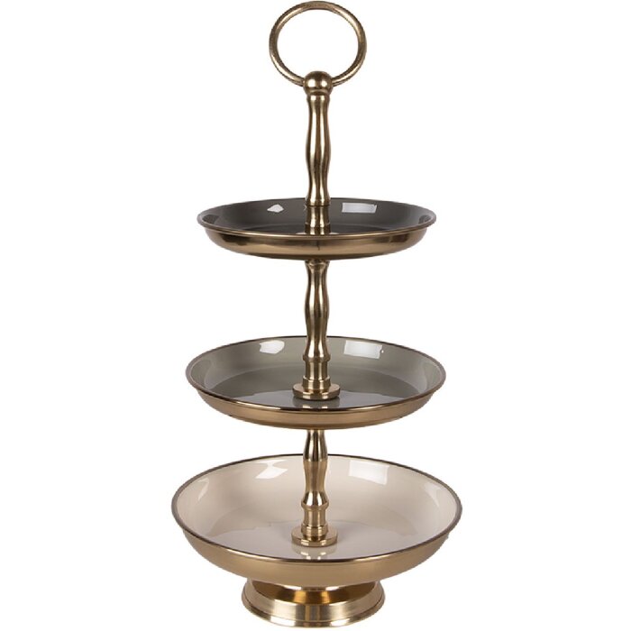 Clayre & Eef 66426 Etagere Ø 18x35 cm Beige-Gold 3 Etagen Eisen