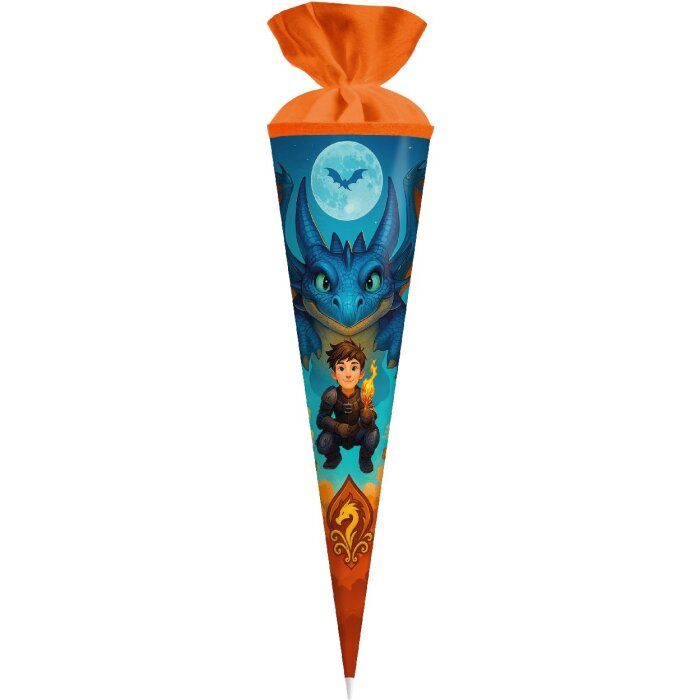 Tasza na szkołę „Drachenfreund” 70x19 cm – karton lakierowany, zamykana wełnianą zakładką