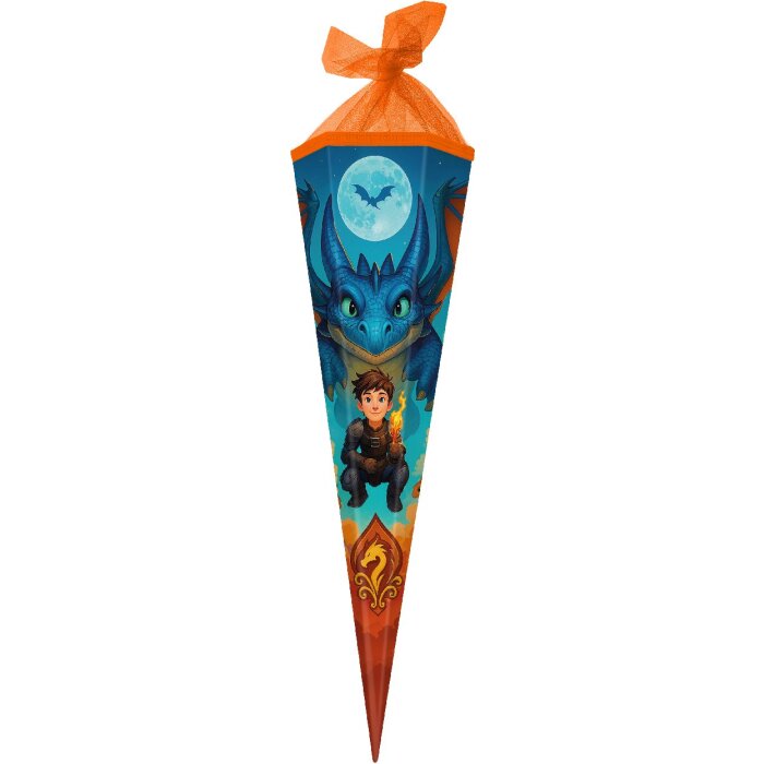 Schultüte Goldbuch 85 cm, sześciokątna, z motywem Drachenfreund – prezent szkolny dla drakonów