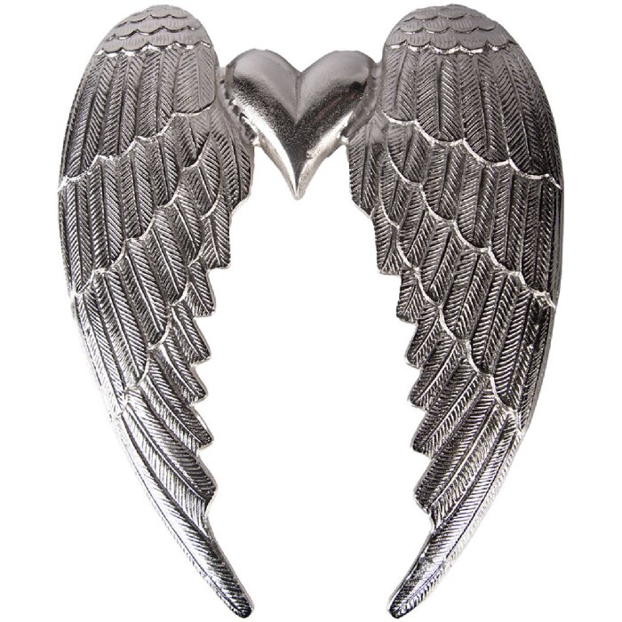 Clayre & Eef 6AL0074 Wanddekoration Engelsflügel Herz silber 46 cm