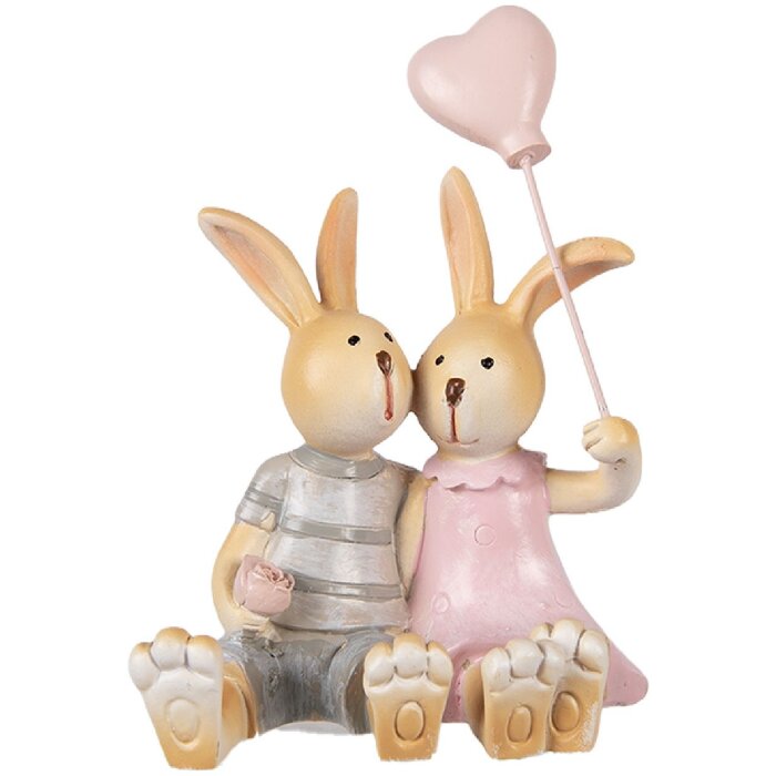 Figurka królika Clayre & Eef, brązowo-różowa, 8x6x10 cm, dekoracja wnętrza