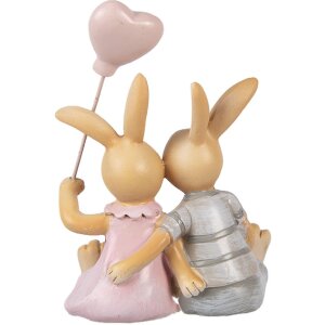 Figurka królika Clayre & Eef, brązowo-różowa, 8x6x10 cm, dekoracja wnętrza