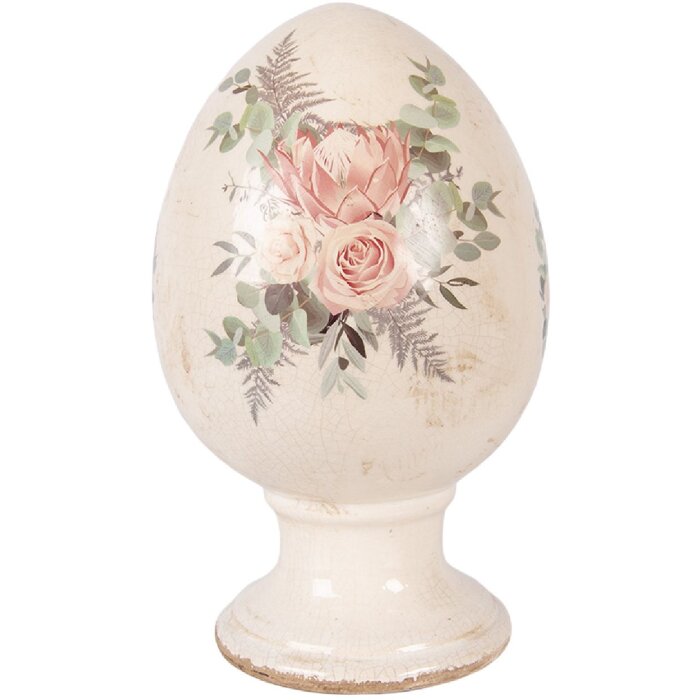 Dekoracja w kształcie jaja z ceramiki, beżowo-różowa, Ø15x24 cm, Clayre & Eef