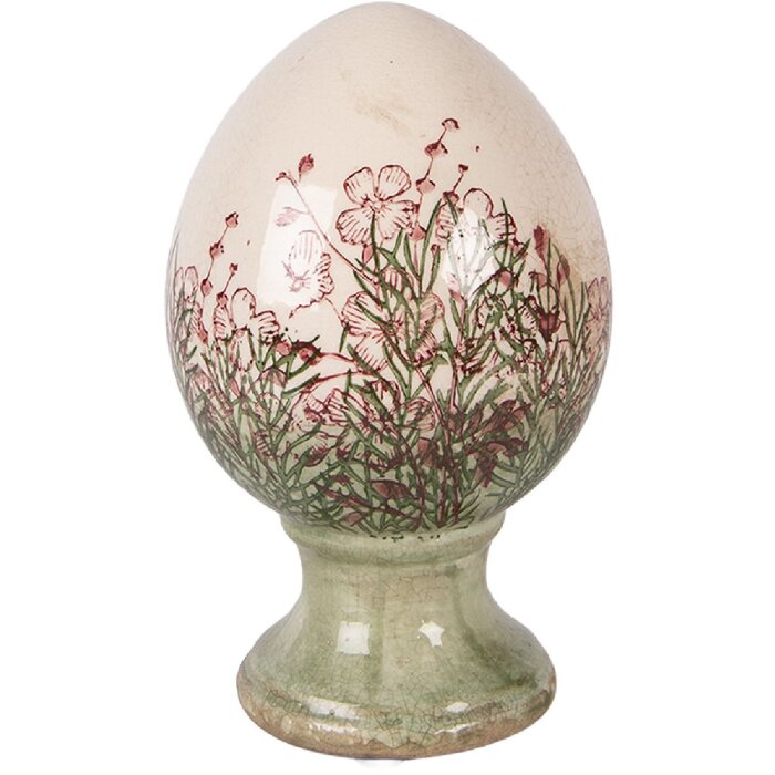 Figurka dekoracyjna w kształcie jaja z ceramiki, beżowo-zielona, Ø 12x19 cm