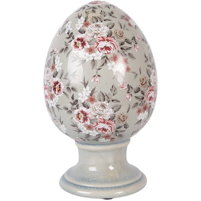 Dekoracja Clayre & Eef – jajko na podstawce, szaro-różowe, Ø 15x24 cm