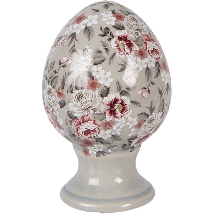 Dekoracja w kształcie jaja z podstawką, Ø 9x14 cm – grau-rosa, Clayre & Eef