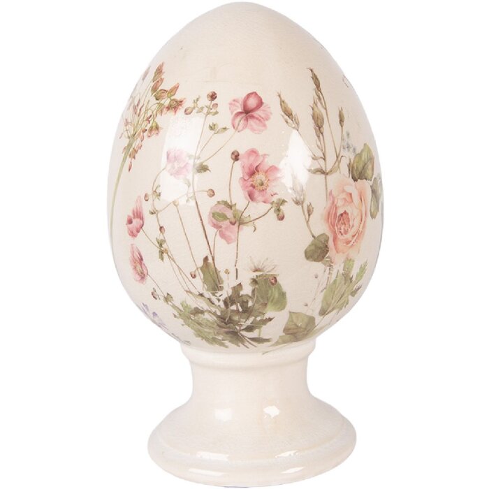 Dekoracja w kształcie jaja na podstawce – beżowo-różowy, Ø15x24 cm, ceramika