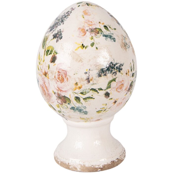 Dekoracja w kształcie jaja na podstawce, beżowo-różowa, Ø 12x19 cm, Clayre & Eef