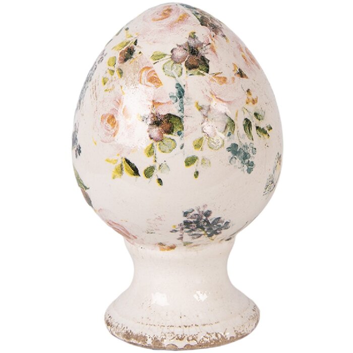 Dekoracja w kształcie jajka na podstawce, beżowo-różowa, Ø 9x14 cm, Clayre & Eef