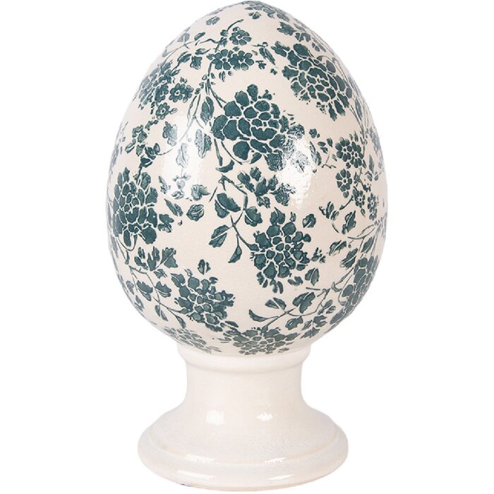 Dekoracja w kształcie jaja Clayre & Eef, beżowo-zielona, Ø 15x24 cm