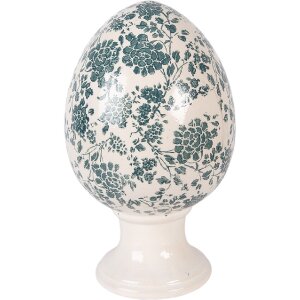 Jajko dekoracyjne na podstawce, ceramika beżu-zielona,...