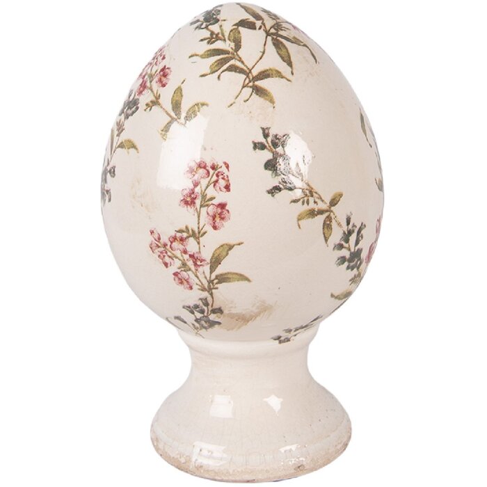 Dekoracja w kształcie jaja na podstawce Ø 12x19 cm – ceramika beżowo-różowa