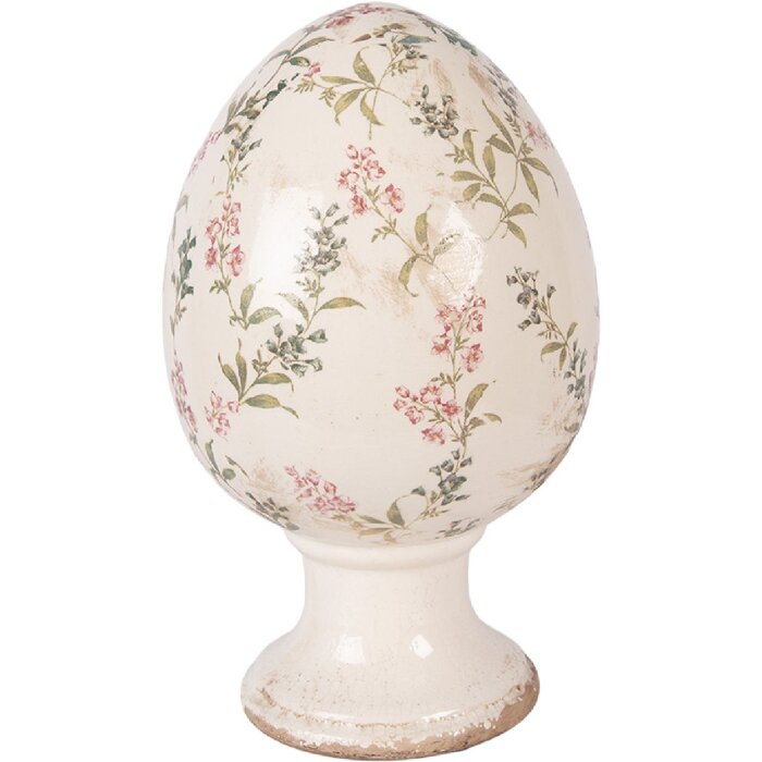 Dekoracja w kształcie jaja na podstawce – beżowo-różowa, Ø 17x28 cm, Clayre & Eef