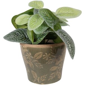 Doniczka Clayre & Eef z ceramiki, zielono-brązowa Ø 10x9 cm, nowoczesny design