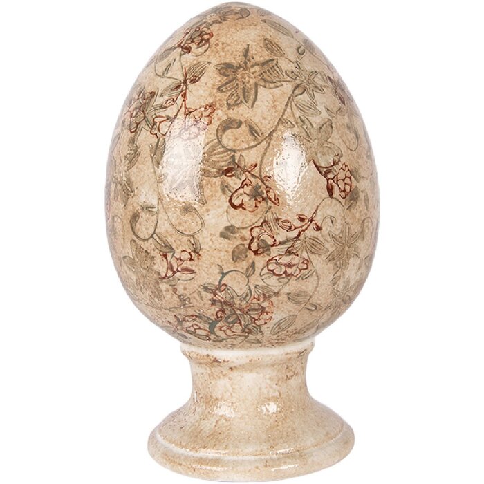 Dekoracja w kształcie jaja na podstawce, beżowo-zielona, Ø 15x24 cm, marka Clayre & Eef