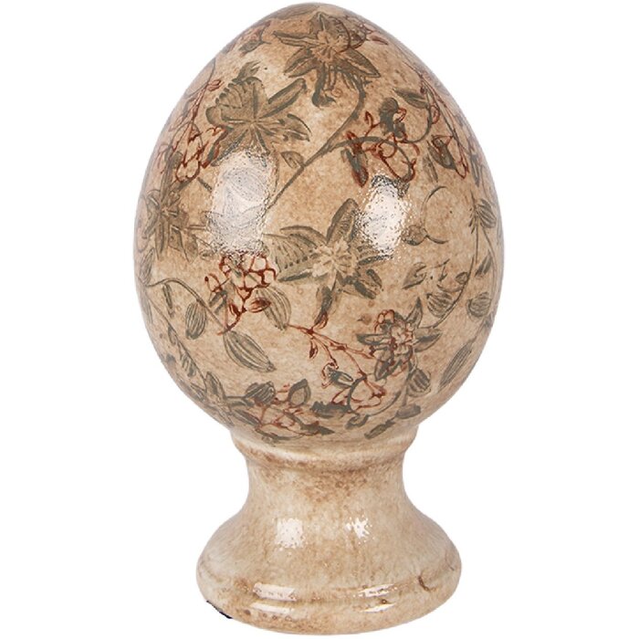 Jajko ceramiczne Clayre & Eef, beżowo-zielone, Ø 12 cm x 19 cm