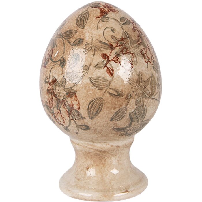 Dekoracja w kształcie jaja na podstawce – beżowo-zielone, Ø9x14cm, Clayre & Eef