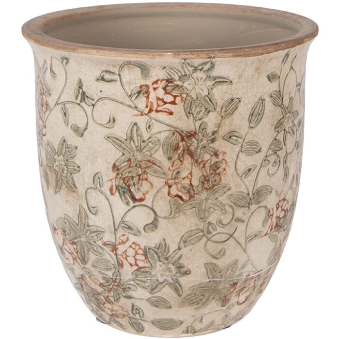 Doniczka dekoracyjna Clayre & Eef, beżowo-zielona, Ø 17x17 cm