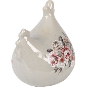 Dekoracja wisząca w kształcie kury – szarość i róża, 12x11x13 cm