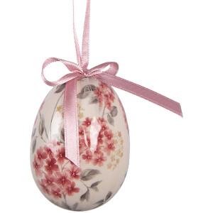 Zestaw 9 wiszących jajek w kolorze różowym i białym Ø 5x8 cm – Clayre & Eef