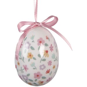 Zestaw 9 wiszących dekoracji w kształcie jaja – biały i różowy, Ø 5x8 cm
