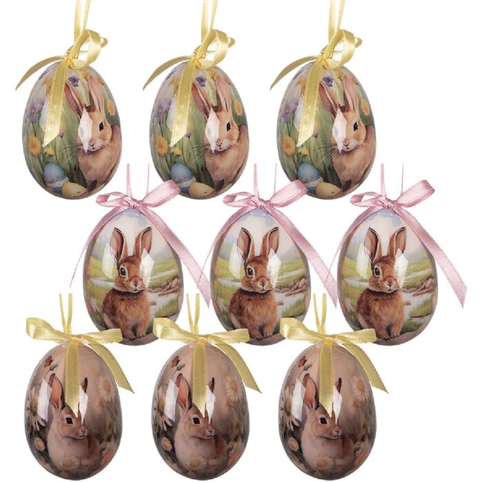 Zestaw 9 kolorowych wiszących jajek dekoracyjnych Ø 5x8 cm