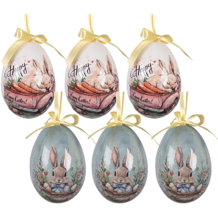 Zestaw 6 kolorowych wiszących dekoracji w kształcie jajka Ø 7x10 cm