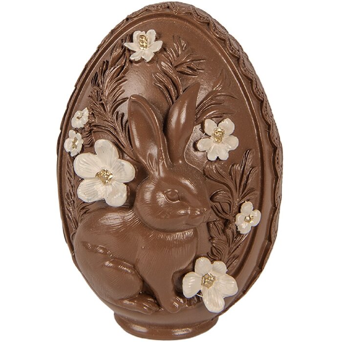 Jajo dekoracyjne Clayre & Eef, brązowo-biały wzór, Ø 9x13 cm