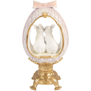 Jajo dekoracyjne z zajączkiem w kolorze biało-złotym, 17x12x31 cm, Clayre & Eef